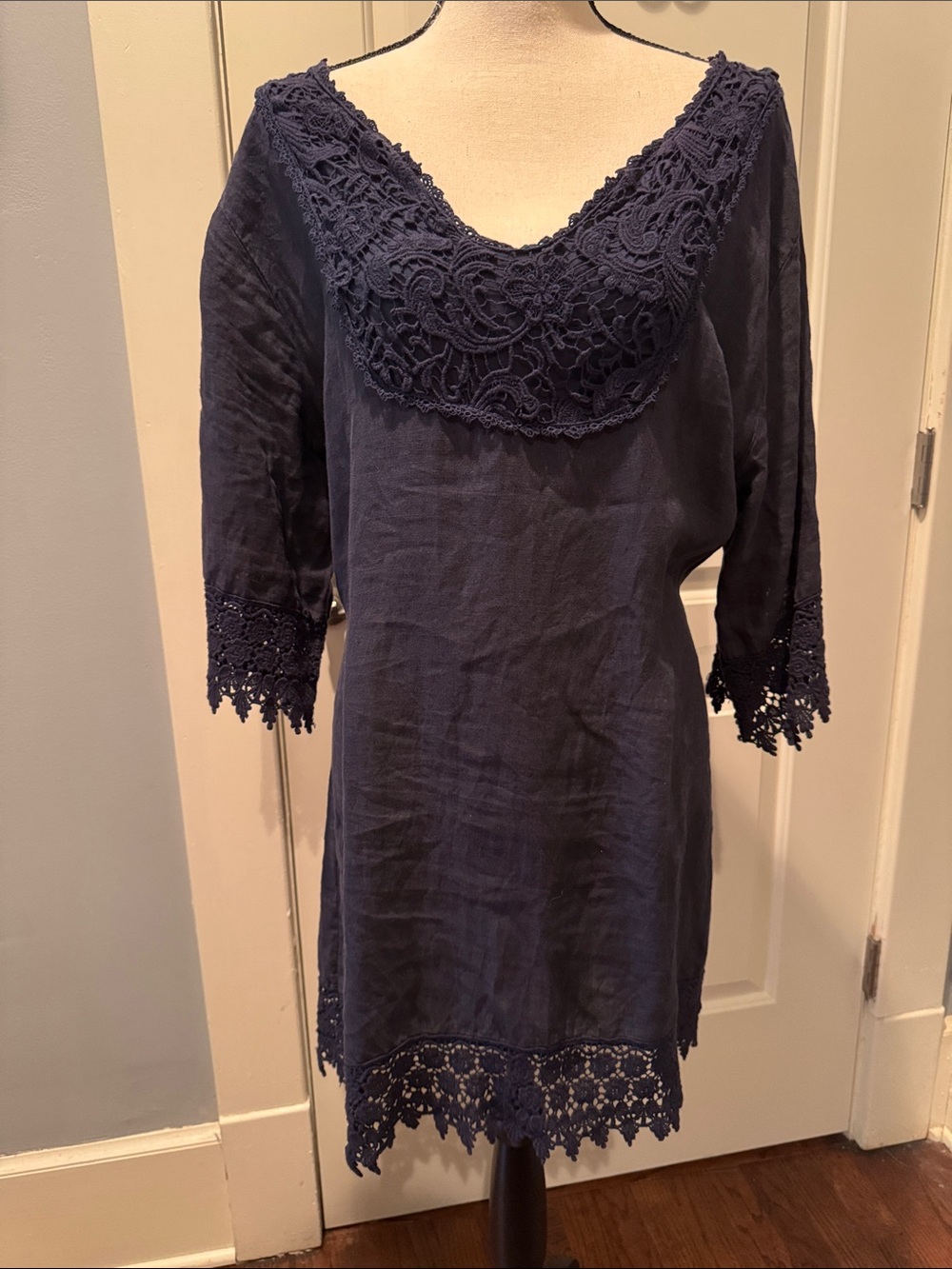 Crochet-Trim Navy dress